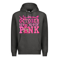 Charcoal Heather In October We Wear Pink with Gnome Premium Hoodie - texasbilliewilder