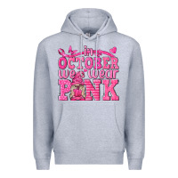 Heather Grey In October We Wear Pink with Gnome Premium Hoodie - texasbilliewilder