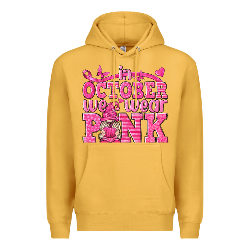 In October We Wear Pink With Gnome Premium Hoodie by texasbilliewilder | Teevron