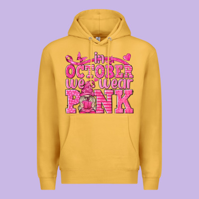 In October We Wear Pink With Gnome Premium Hoodie Designed By Texasbilliewilder