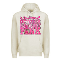Oatmeal Heather In October We Wear Pink with Gnome Premium Hoodie - texasbilliewilder