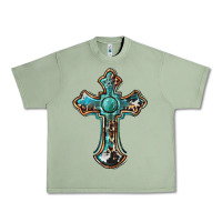 Oil Green western cross Urban Heavy Tee - BarkalooDesign