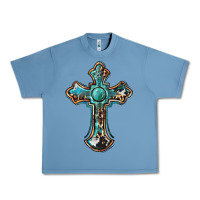 Pebble Blue western cross Urban Heavy Tee - BarkalooDesign