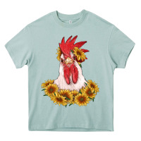 Rooster Head With Sunflowers Heavy Core Tee | Teevron
