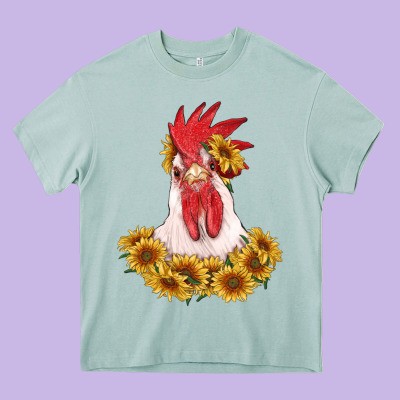 Rooster Head With Sunflowers Heavy Core Tee Designed By Ranaportraitstore