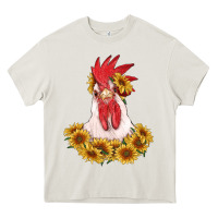 Cream rooster head with sunflowers Heavy Core Tee - RanaPortraitStore