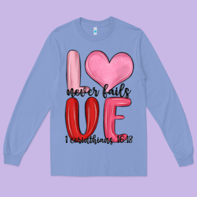 Love Never Fails Valentine S Day Long Sleeve Tee Designed By Maliassmallbusiness