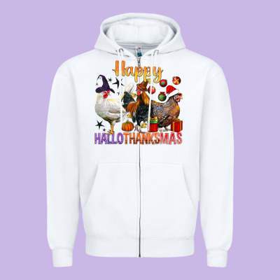Happy Hallothanksmas Chick Zipper Hoodie Designed By Bundleandbundleshop