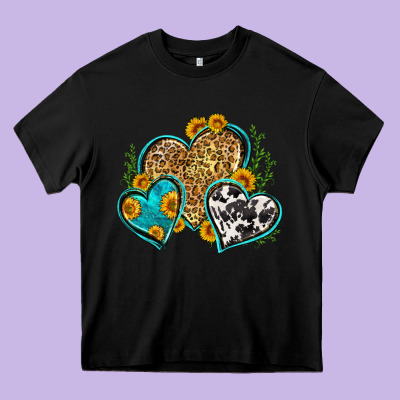 Leopard Cowhide Hearts Heavy Core Tee Designed By Zillion Design Studio