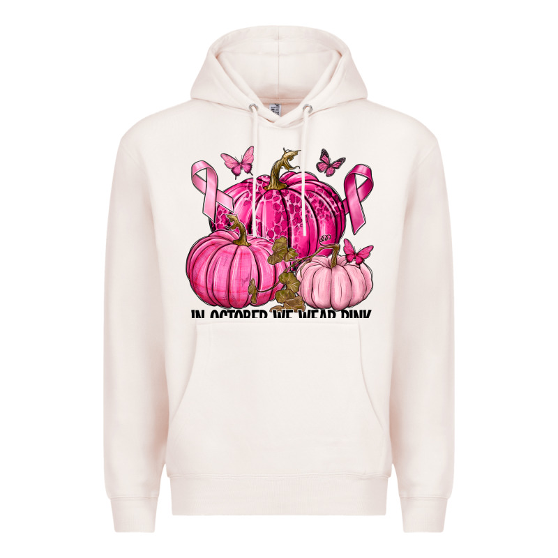 In October We Wear Pink With Pumpkin Premium Hoodie by texasbilliewilder | Teevron