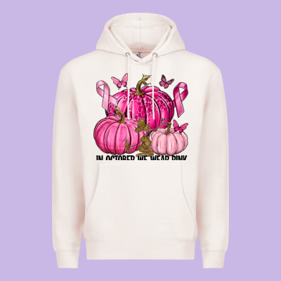 In October We Wear Pink With Pumpkin Premium Hoodie Designed By Texasbilliewilder