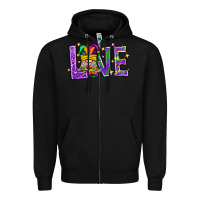 Black Mardi Gras Love With Gnome Zipper Hoodie - BundleAndBundleShop