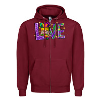 Burgundy Mardi Gras Love With Gnome Zipper Hoodie - BundleAndBundleShop
