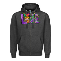 Charcoal Heather Mardi Gras Love With Gnome Zipper Hoodie - BundleAndBundleShop