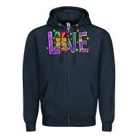 Navy Mardi Gras Love With Gnome Zipper Hoodie - BundleAndBundleShop