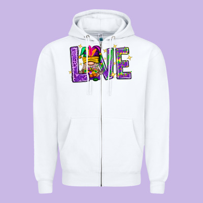 Mardi Gras Love With Gnome Zipper Hoodie Designed By Bundleandbundleshop