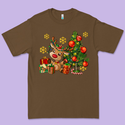 Reindeer And Christmas Tree Premium Tee Designed By Adodesignshop
