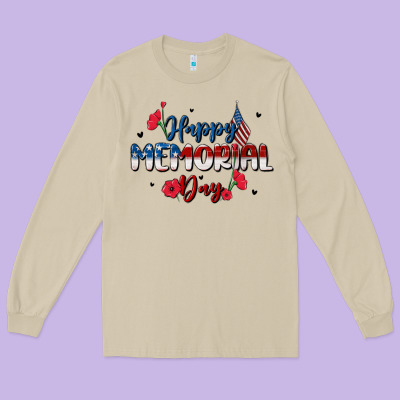 Happy Memorial Day Long Sleeve Tee Designed By Maliassmallbusiness