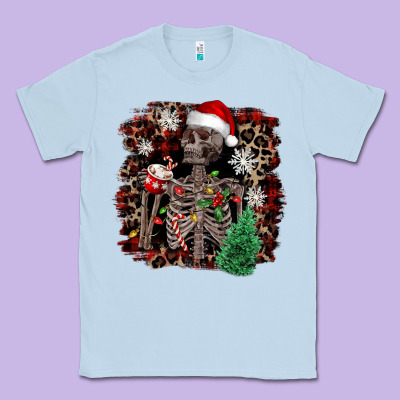 Skeleton With Coffee Cup Christmas Classic Tee Designed By Nancycooperartshop