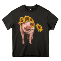 Asphalt pig with sunflowers Heavy Core Tee - RanaPortraitStore