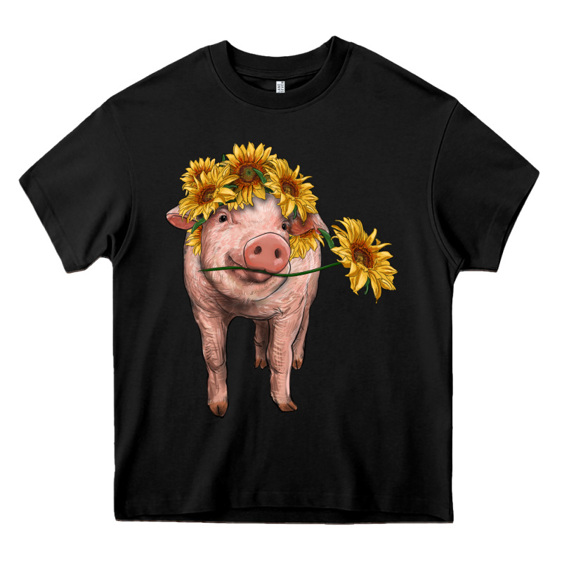 Pig With Sunflowers Heavy Core Tee by RanaPortraitStore | Teevron