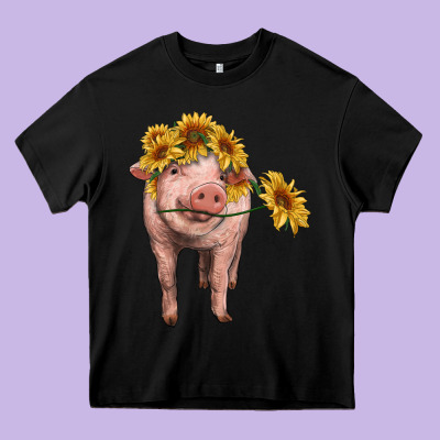 Pig With Sunflowers Heavy Core Tee Designed By Ranaportraitstore