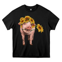 Black pig with sunflowers Heavy Core Tee - RanaPortraitStore