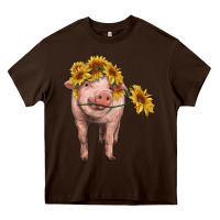 Chocolate Brown pig with sunflowers Heavy Core Tee - RanaPortraitStore