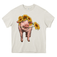 Cream pig with sunflowers Heavy Core Tee - RanaPortraitStore