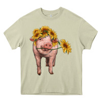 Mossy pig with sunflowers Heavy Core Tee - RanaPortraitStore