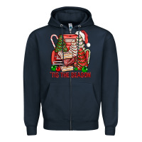 Navy Tis The Season Christmas Cakes Truck Zipper Hoodie - BundleAndBundleShop