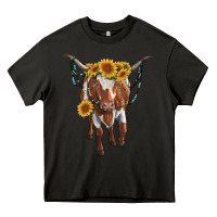 Asphalt longhorn cow with sunflowers Heavy Core Tee - RanaPortraitStore