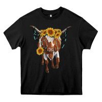 Black longhorn cow with sunflowers Heavy Core Tee - RanaPortraitStore