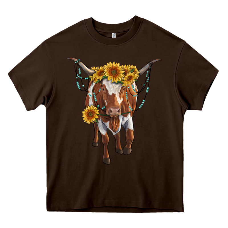 Longhorn Cow With Sunflowers Heavy Core Tee by RanaPortraitStore | Teevron