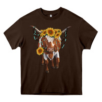 Chocolate Brown longhorn cow with sunflowers Heavy Core Tee - RanaPortraitStore