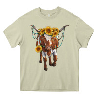 Mossy longhorn cow with sunflowers Heavy Core Tee - RanaPortraitStore