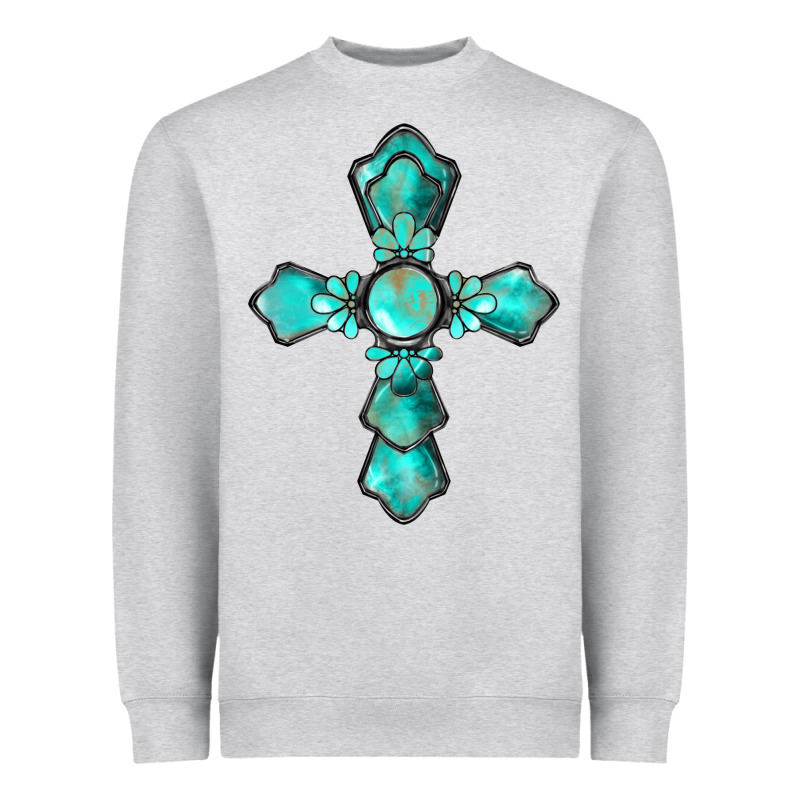 Western Turquoise Gemstone Cross Heavyweight Sweatshirt by BarkalooDesign | Teevron