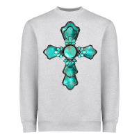 Heather Grey western turquoise gemstone cross Heavyweight Sweatshirt - BarkalooDesign