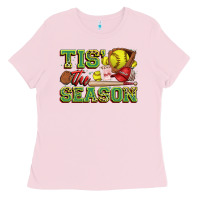 Bubblegum Pink tis' the season softball Ladies Tee - Zillion Design Studio