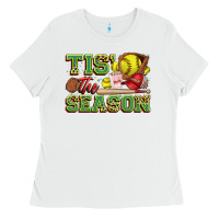 White tis' the season softball Ladies Tee - Zillion Design Studio