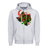 Heather Grey Christmas Western Texas Map Zipper Hoodie - BundleAndBundleShop