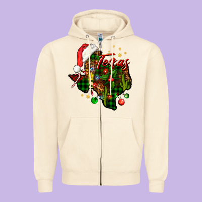 Christmas Western Texas Map Zipper Hoodie Designed By Bundleandbundleshop