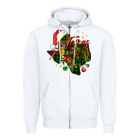White Christmas Western Texas Map Zipper Hoodie - BundleAndBundleShop
