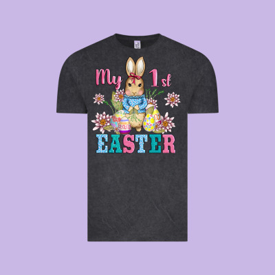 My First Easter With Baby Bunny And Eggs Vintage Tee Designed By Adodesignshop