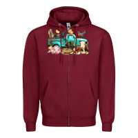 Burgundy Farm Animals Truck Zipper Hoodie - BundleAndBundleShop