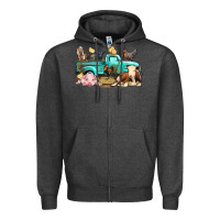 Charcoal Heather Farm Animals Truck Zipper Hoodie - BundleAndBundleShop
