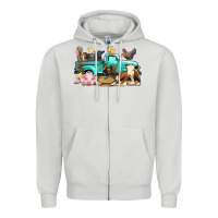 Dove Grey Farm Animals Truck Zipper Hoodie - BundleAndBundleShop