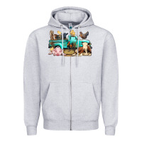 Heather Grey Farm Animals Truck Zipper Hoodie - BundleAndBundleShop