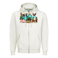 Oatmeal Heather Farm Animals Truck Zipper Hoodie - BundleAndBundleShop