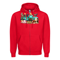 Red Farm Animals Truck Zipper Hoodie - BundleAndBundleShop